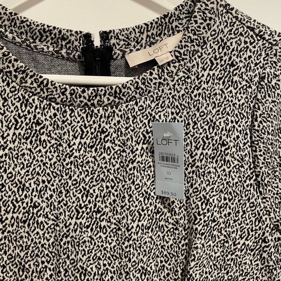 NWT LOFT Leopard Jacquard Midi Dress with slit Size 10 Petite Black White - Picture 9 of 15